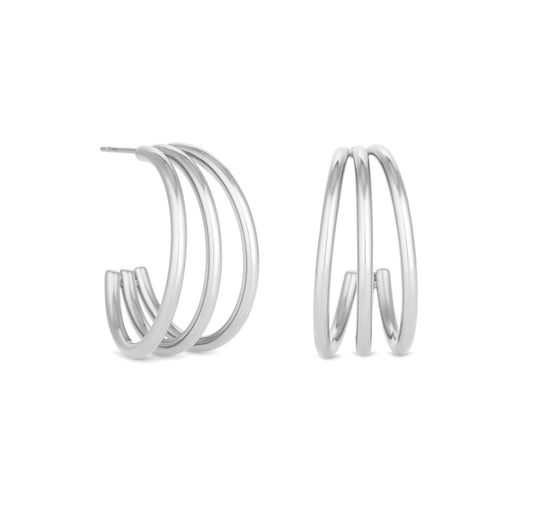 SILVER MEDIUM TRIPLE HOOP EARRINGS - STAINLESS SILVER - SS