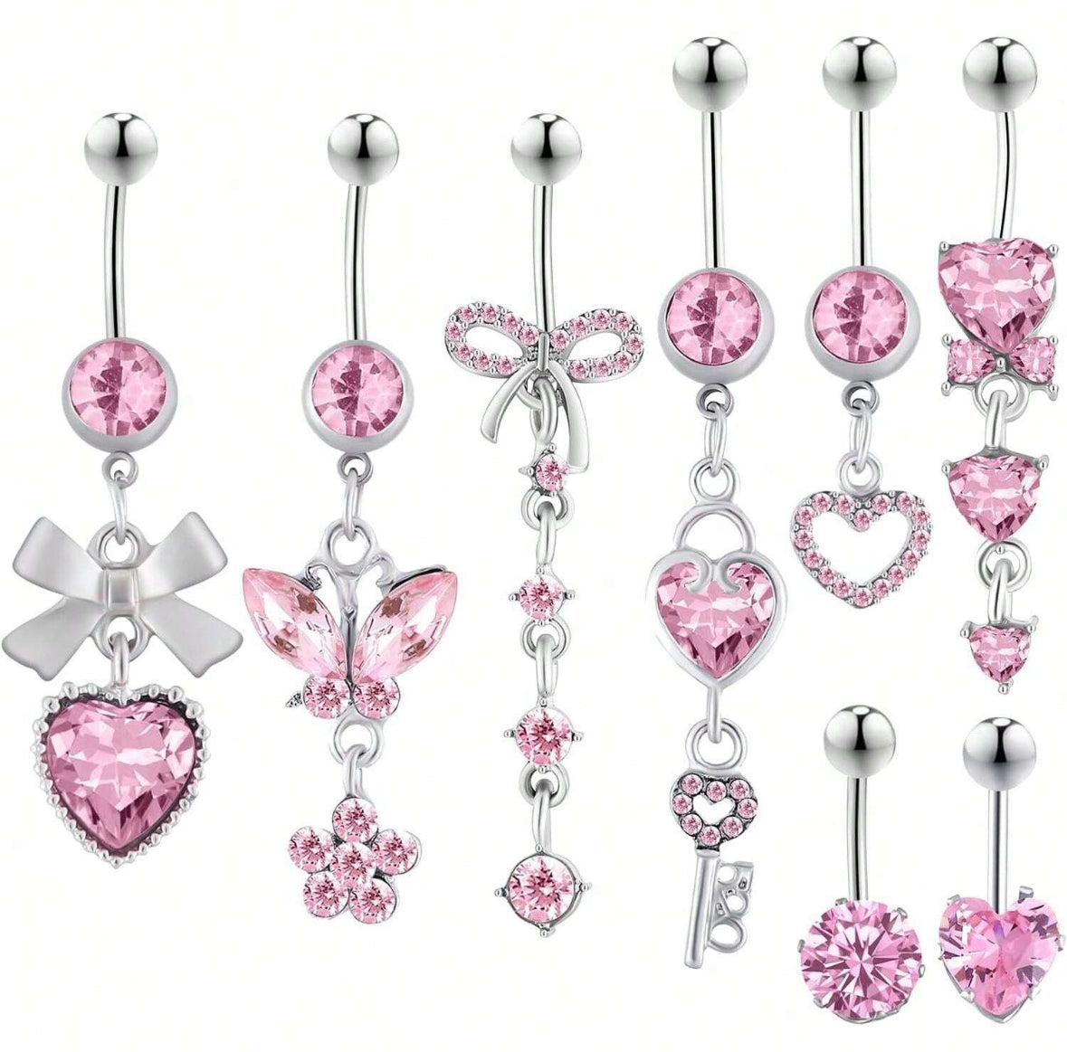 MULTI PACK OF 8 PINK BELLY BAR - 10MM - 14 GAUGE