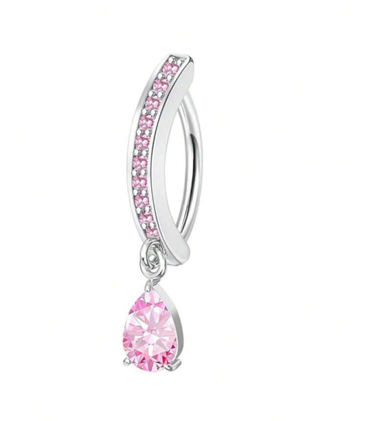 PINK CRYSTAL BELLY CLICKER HOOP WITH CHARM -10MM - 14 GAUGE