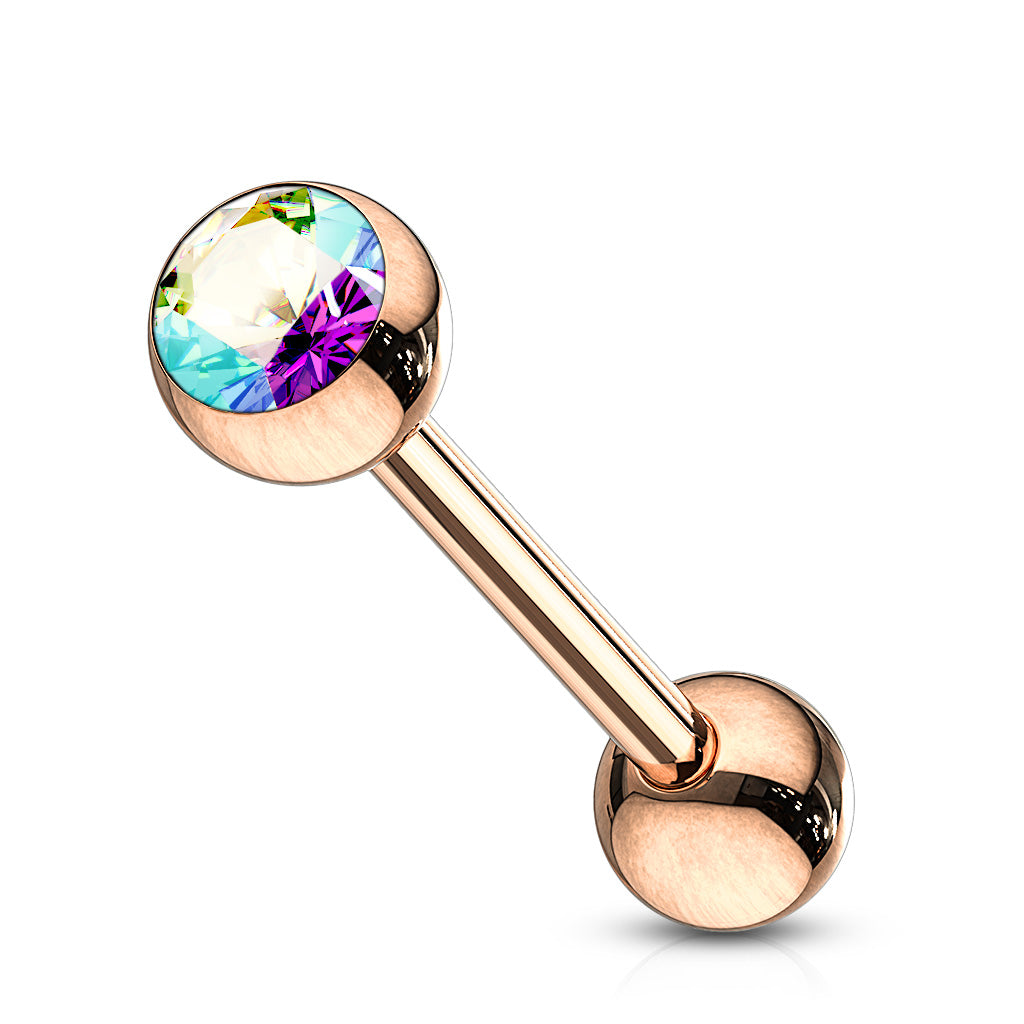 ROSE GOLD AURORA CRYSTAL CENTRE TONGUE BAR - 14 GAUGE - 16MM