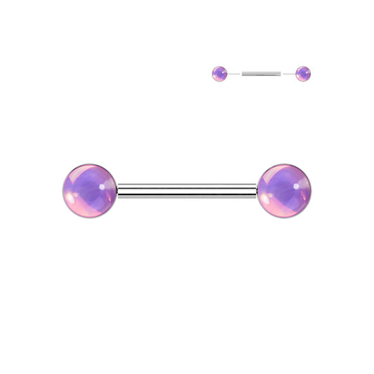 PINK IRIDESCENT JEWELLED THREADLESS NIPPLE BARBELL - 14 GAUGE - 14MM