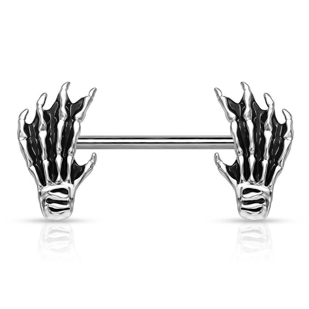 MINI SKELETON HANDS NIPPLE BARBELL - 14 GAUGE - 14MM