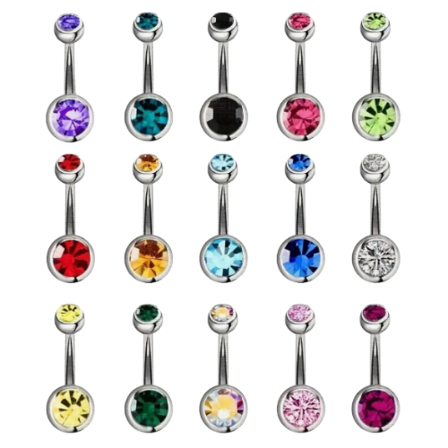 MULTI PACK OF 12 DOUBLE CRYSTAL BELLY BAR BUNDLE