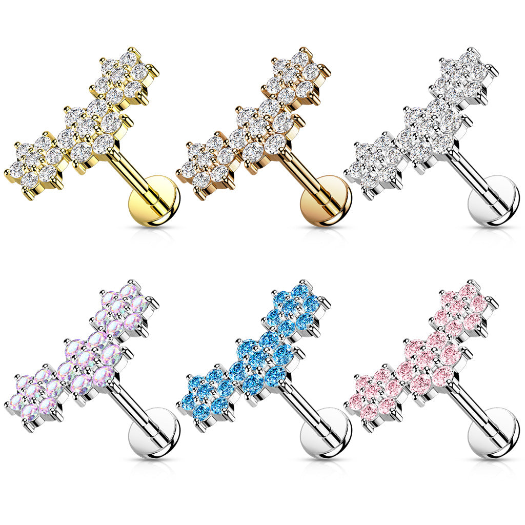 TRIPLE FLOWER CRYSTAL FLAT BACK LABRET