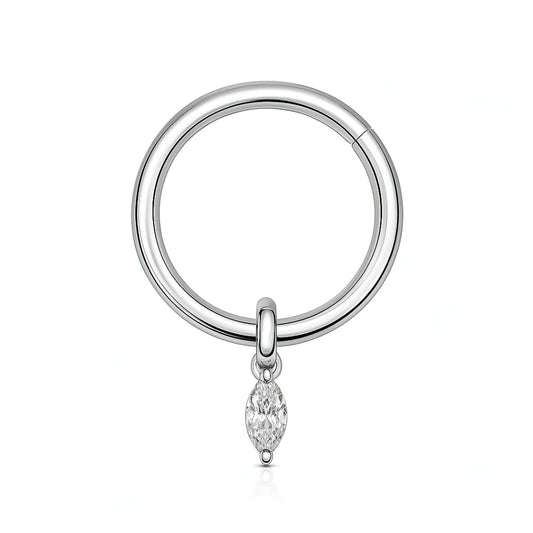TITANIUM CRYSTAL MARQUISE CHARM HINGE CLOSE HOOP - 16 GAUGE - 8MM