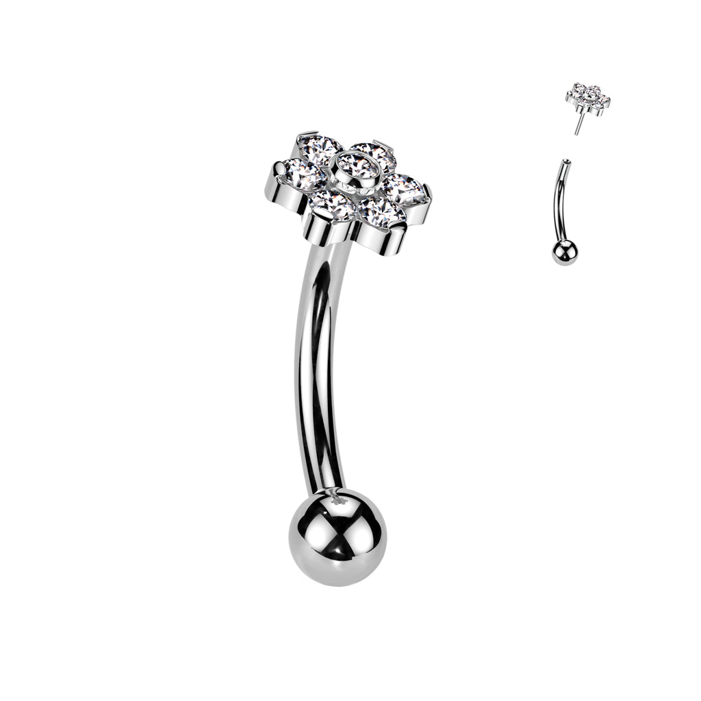 TITANIUM FLOWER CRYSTAL THREADLESS CURVED BARBELL