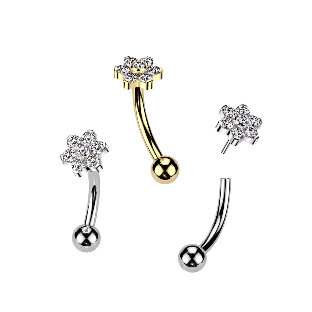 TITANIUM FLOWER CRYSTAL THREADLESS CURVED BARBELL