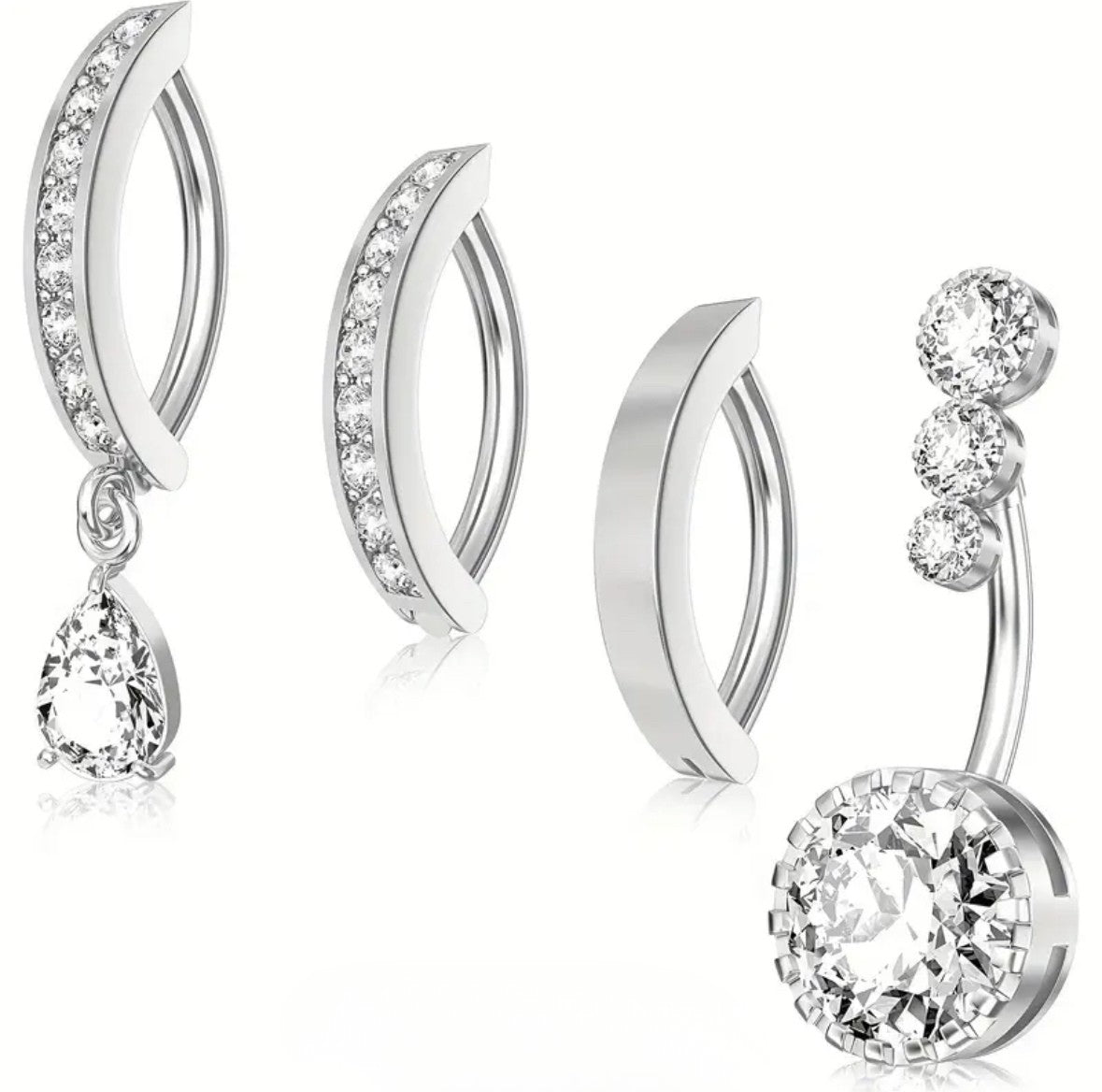 MULTI PACK OF 4 SILVER BELLY RING CLICKER HOOPS & BARS