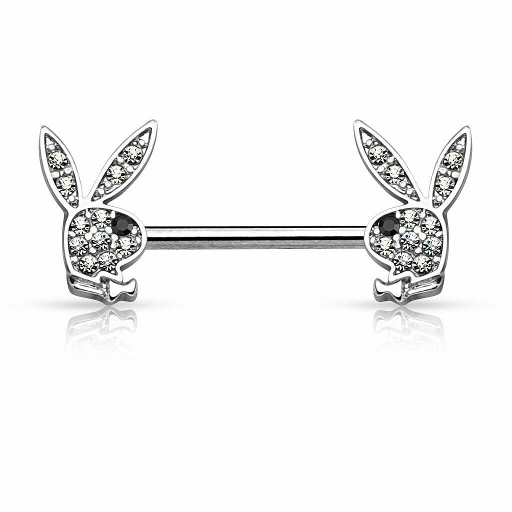 CRYSTAL PLAYBOY NIPPLE BAR - 14 GAUGE - 14MM