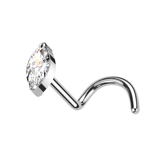 TITANIUM CRYSTAL MARQUISE TEARDROP SCREW NOSE STUD - 6MM