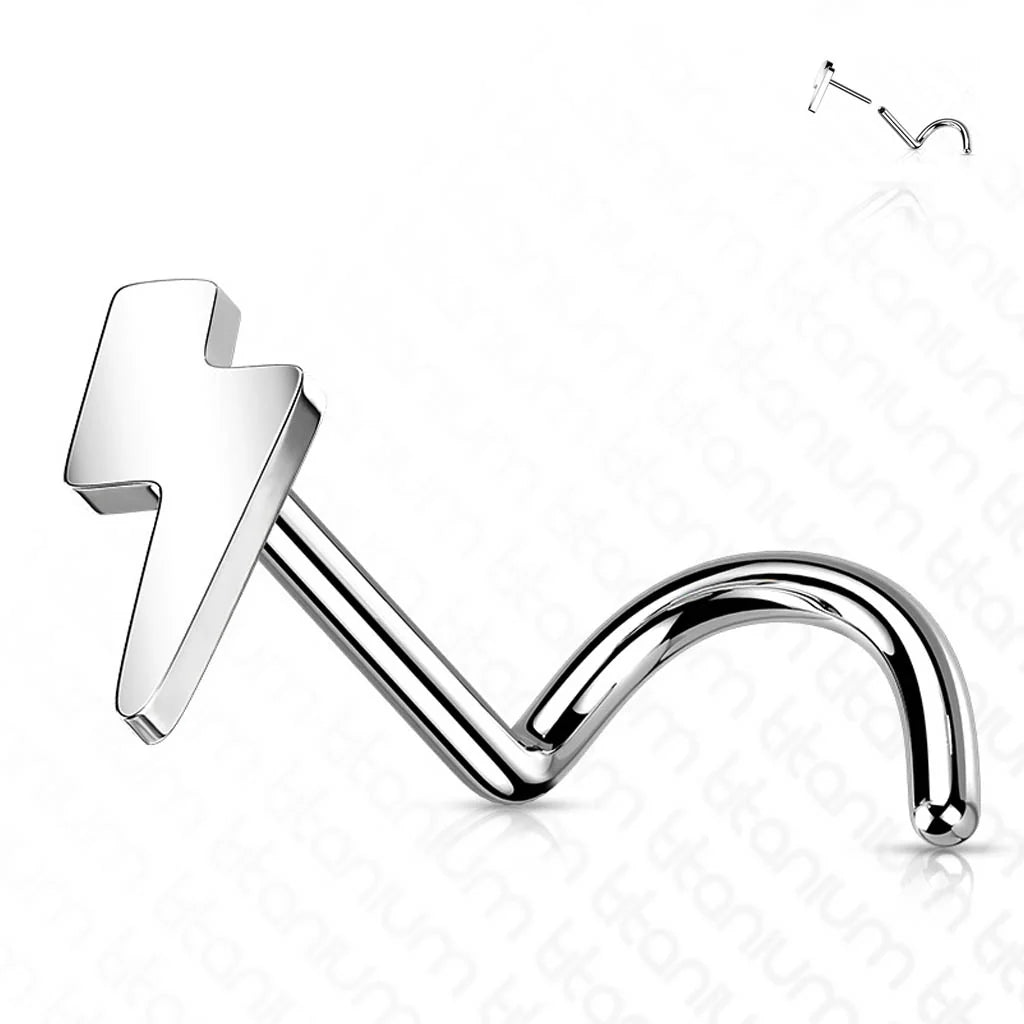 TITANIUM DAINTY PLAIN LIGHTNING BOLT NOSE STUD