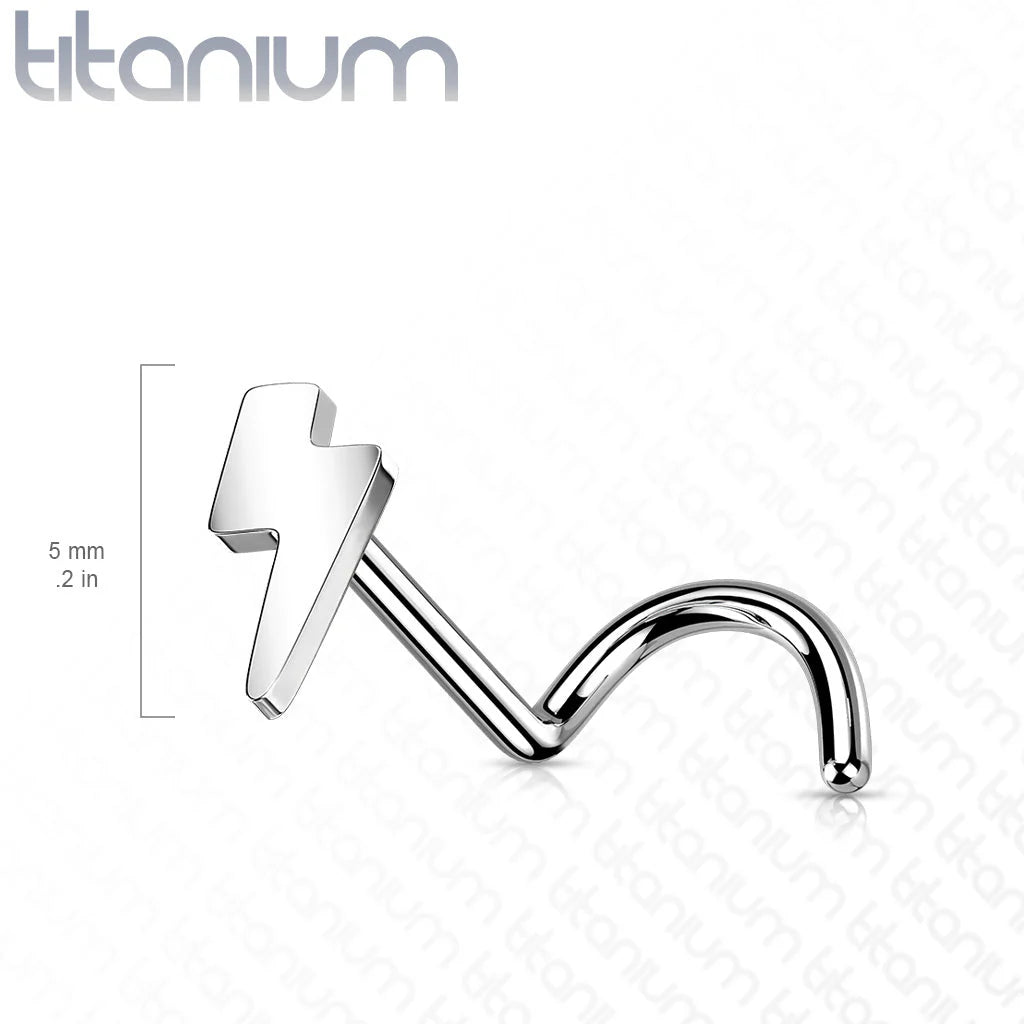 TITANIUM DAINTY PLAIN LIGHTNING BOLT NOSE STUD