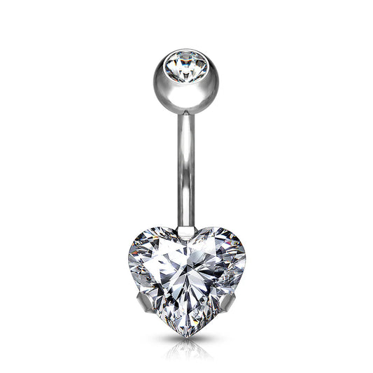 TITANIUM CRYSTAL LOVE HEART BELLY BAR - 10MM