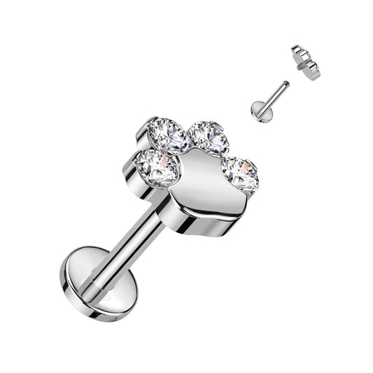 TITANIUM CRYSTAL PRECIOUS PAW LABRET STUD