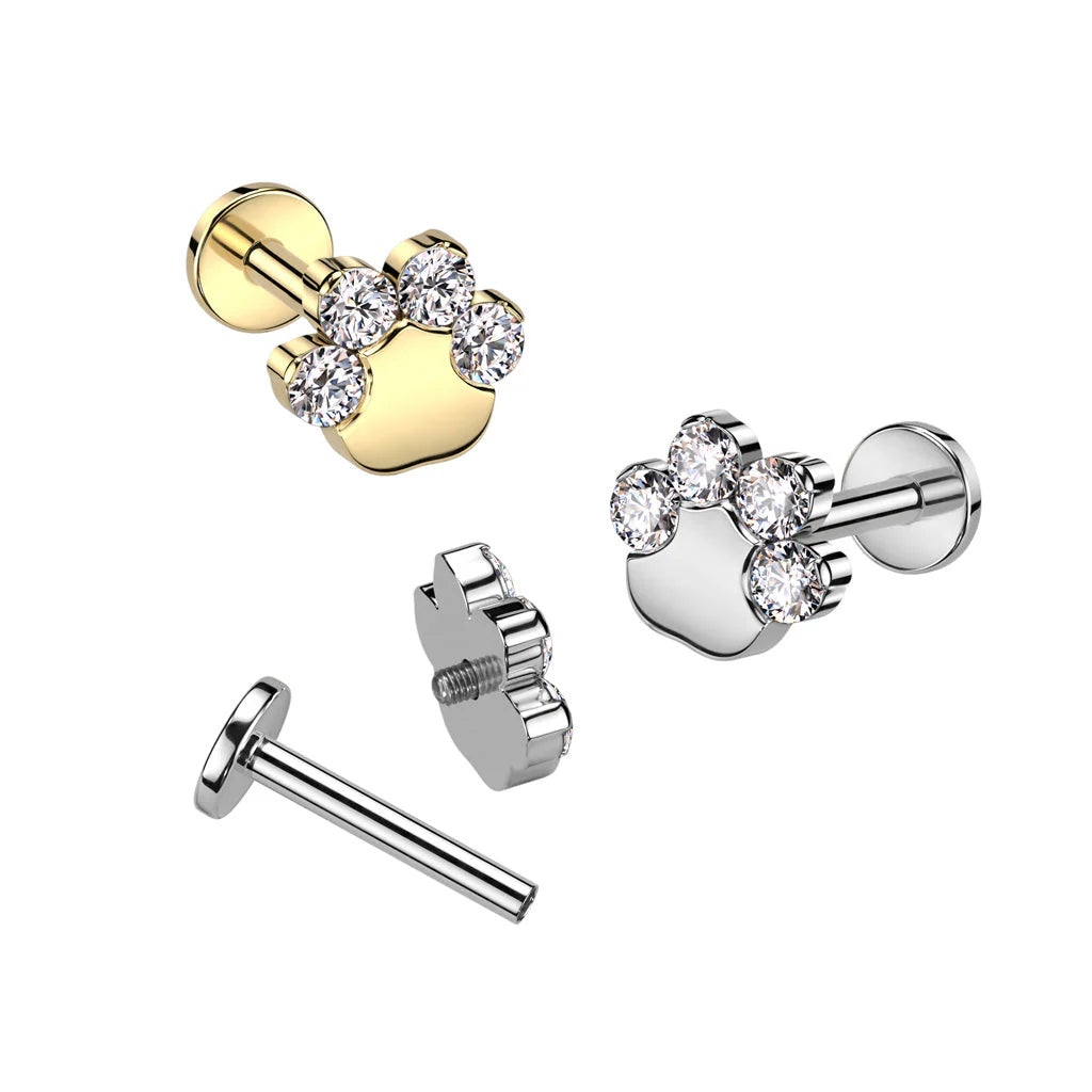 TITANIUM CRYSTAL PRECIOUS PAW LABRET STUD