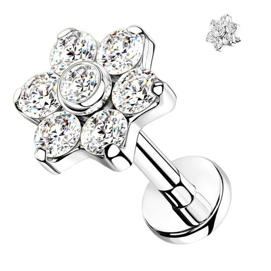 TITANIUM CRYSTAL FLOWER FLAT BACK LABRET - 8MM