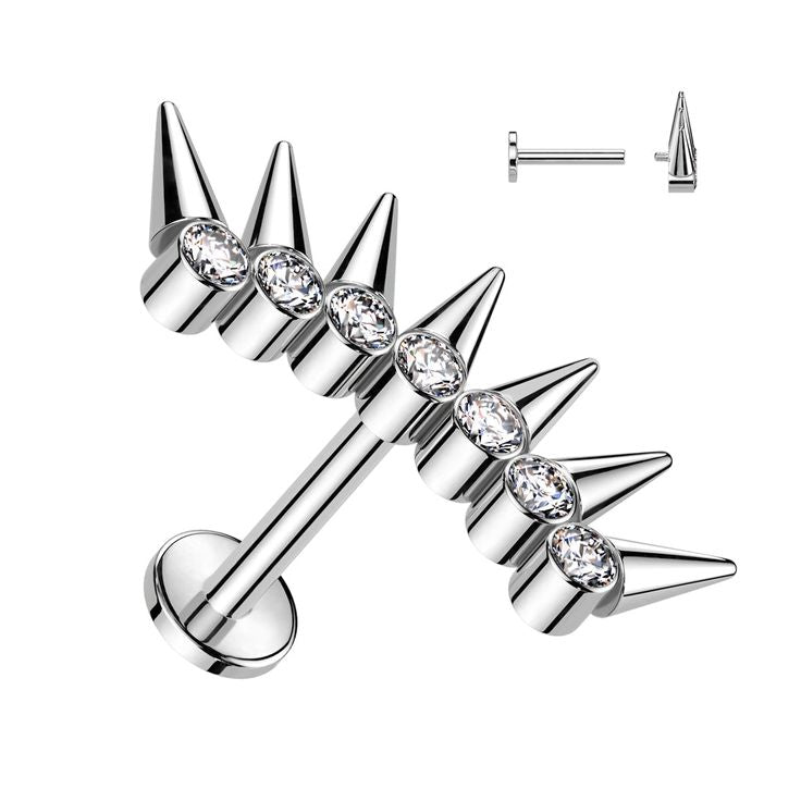 TITANIUM SPIKE & CRYSTAL FLAT BACK LABRET - 6MM