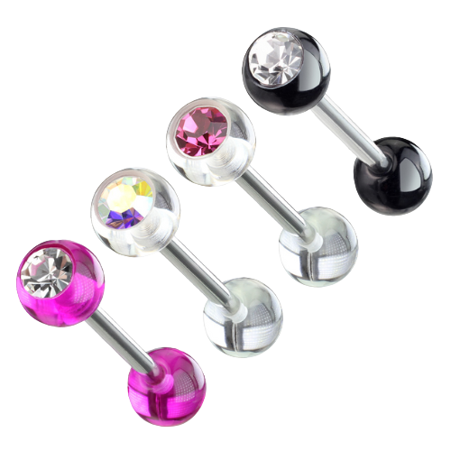 MULTI PACK OF 4 CRYSTAL TOP BARBELL - 16MM - 14 GAUGE