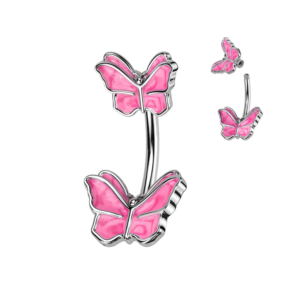 ENAMEL DOUBLE BUTTERFLY BELLY BAR -