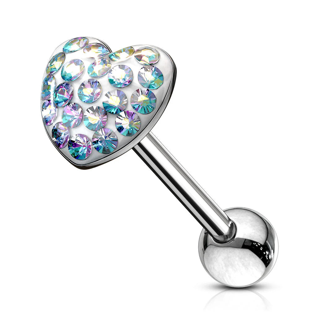 SPARKLE RHINESTONE LOVE HEART TONGUE BARBELL - 16MM