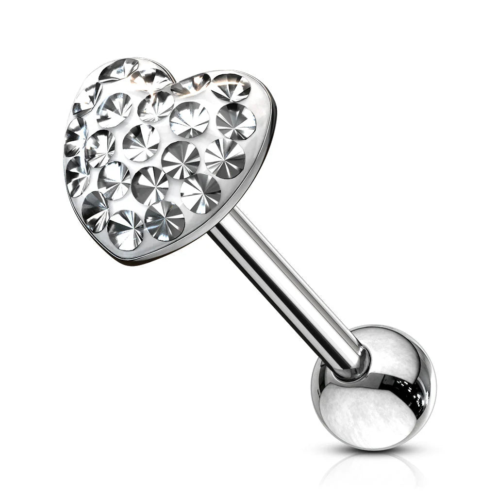 SPARKLE RHINESTONE LOVE HEART TONGUE BARBELL - 16MM