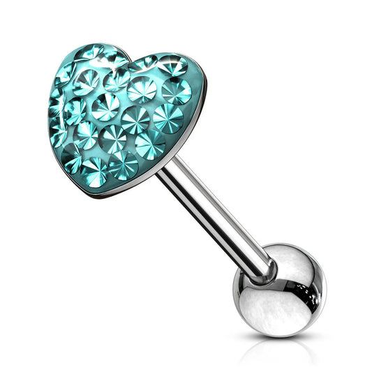 SPARKLE RHINESTONE LOVE HEART TONGUE BARBELL - 16MM