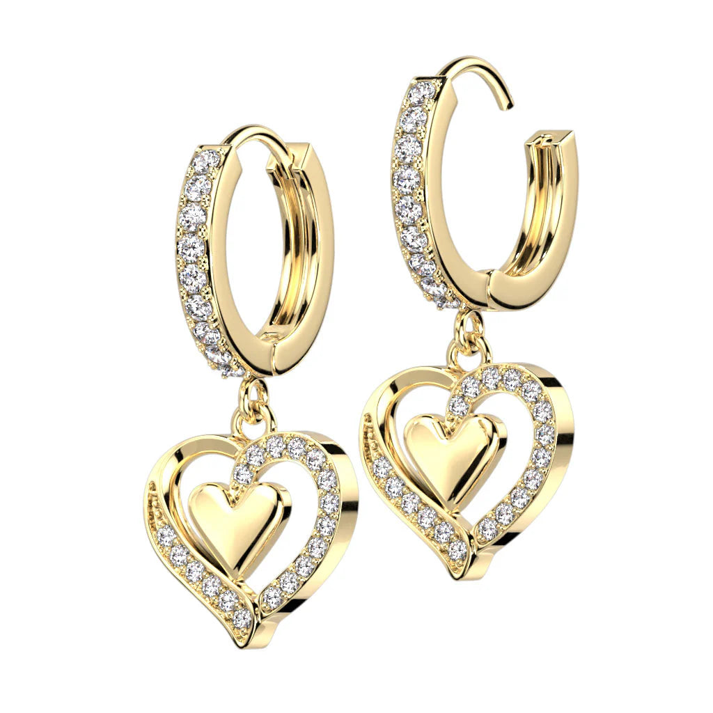 CRYSTAL DOUBLE LOVE HEART HOOP EARRINGS