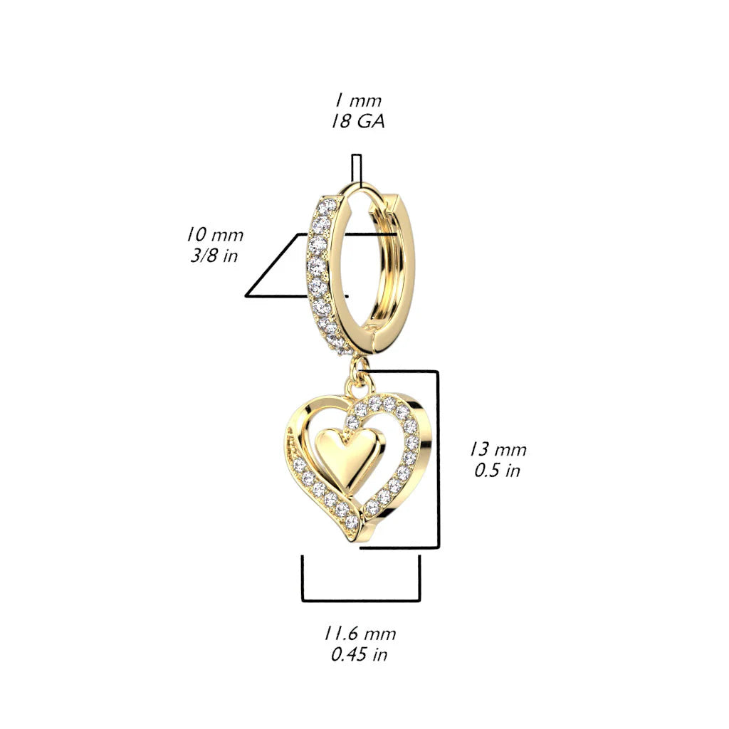 CRYSTAL DOUBLE LOVE HEART HOOP EARRINGS