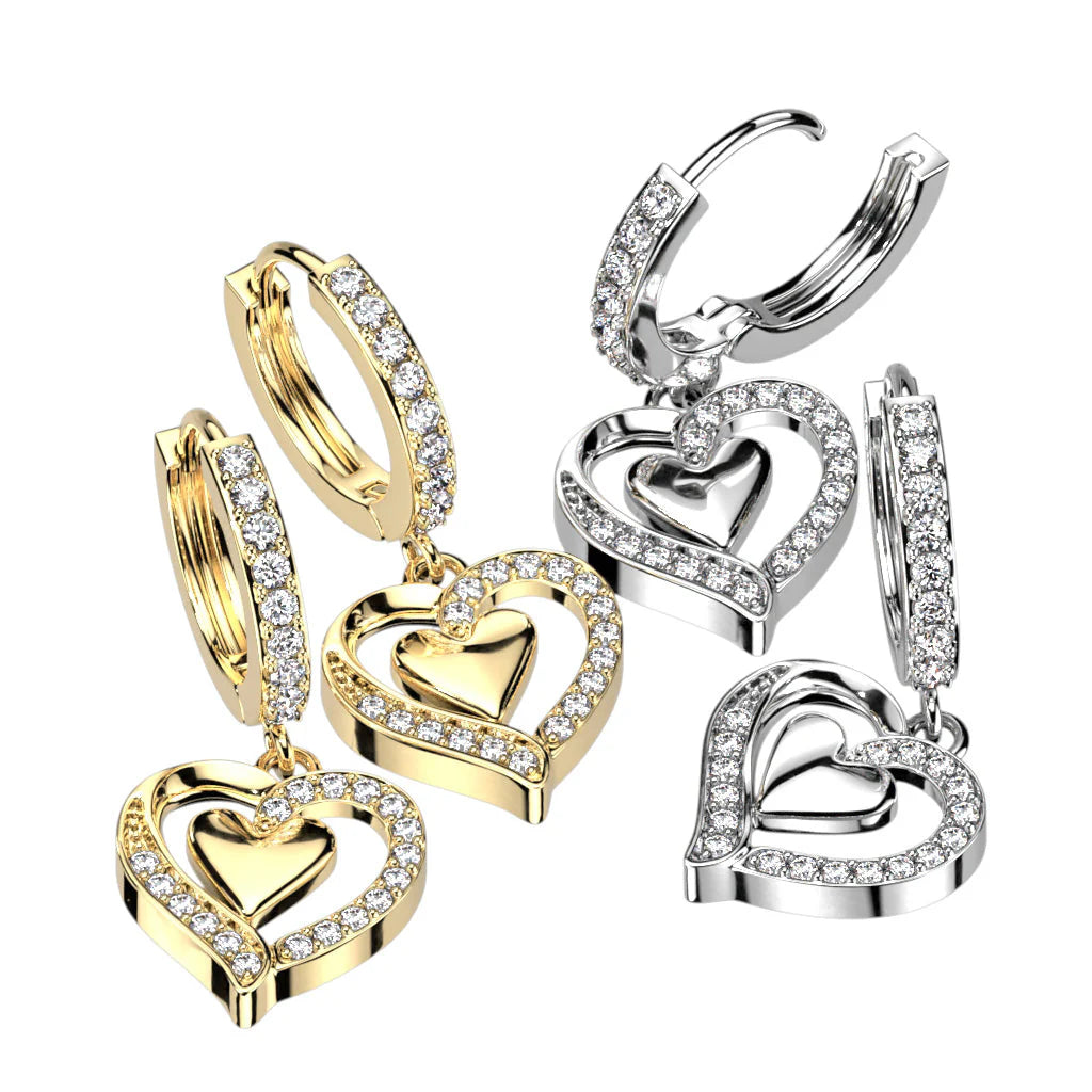 CRYSTAL DOUBLE LOVE HEART HOOP EARRINGS