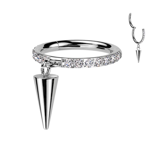 TITANIUM CRYSTAL ROW & CONE SPIKE CHARM HOOP - 8MM