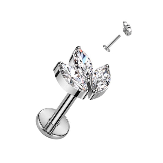 TITANIUM TRIPLE MARQUISE FLAT BACK LABRET