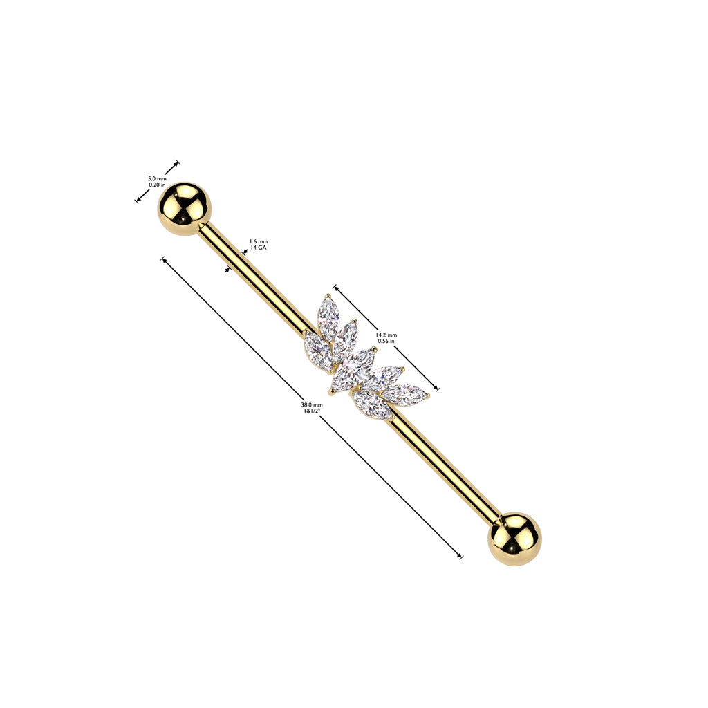 CRYSTAL MARQUISE INDUSTRIAL BARBELL - 38MM