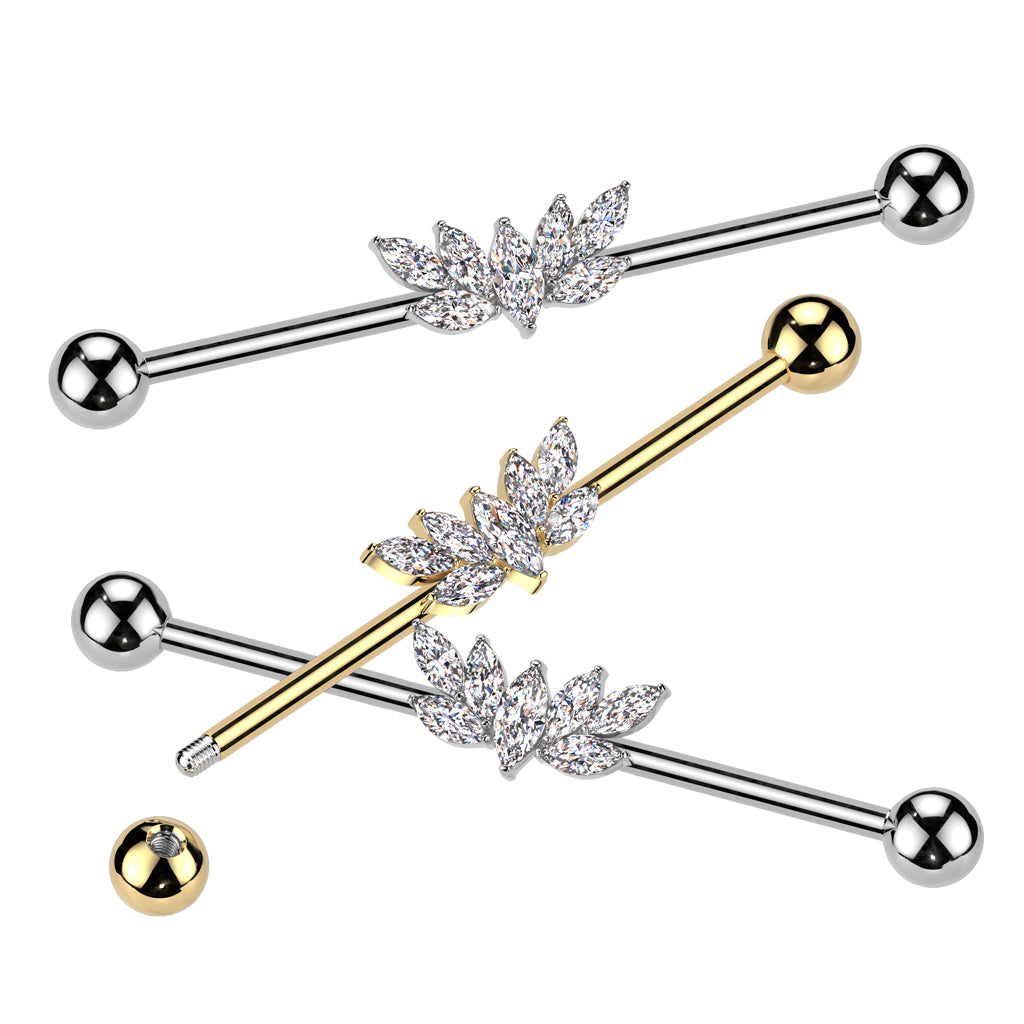 CRYSTAL MARQUISE INDUSTRIAL BARBELL - 38MM