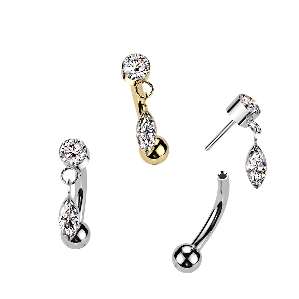 TITANIUM CRYSTAL CHARM THREADLESS CURVED BARBELL - 8MM