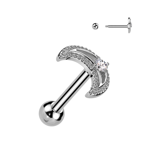 CRESCENT MOON WITH CRYSTAL CENTRE BARBELL