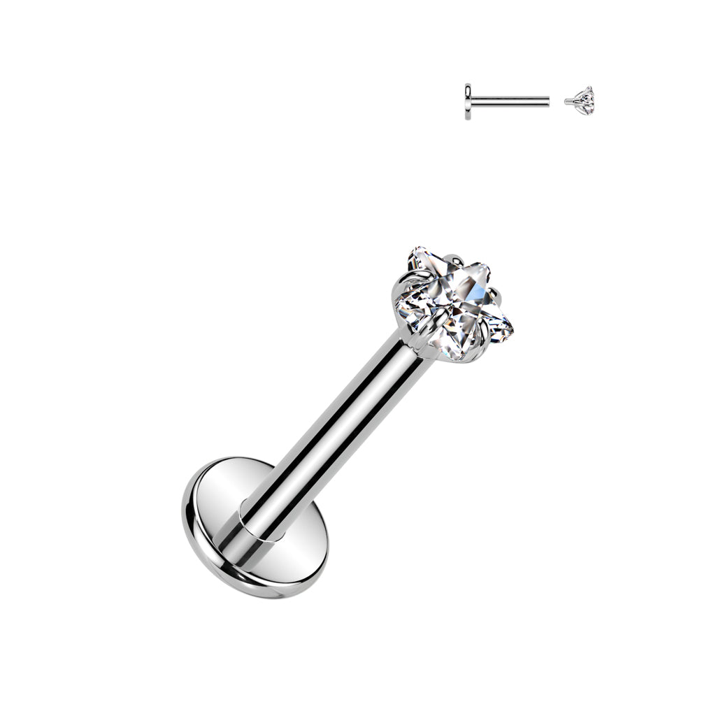 TITANIUM DAINTY CRYSTAL STAR FLAT BACK LABRET