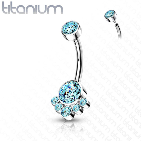 TITANIUM CRYSTAL CLUSTER BELLY BARBELL - 10MM