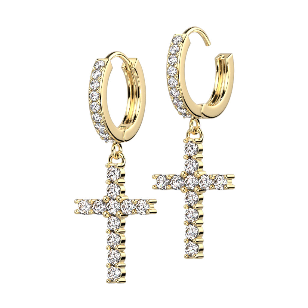 CRYSTAL CROSS CHARM  HOOP EARRINGS