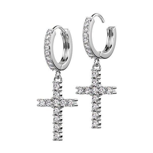 CRYSTAL CROSS CHARM  HOOP EARRINGS