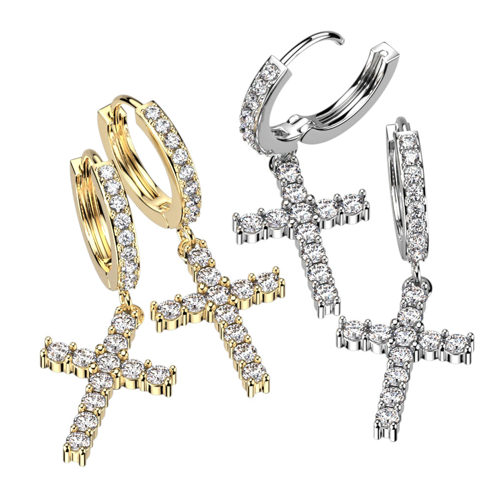 CRYSTAL CROSS CHARM  HOOP EARRINGS