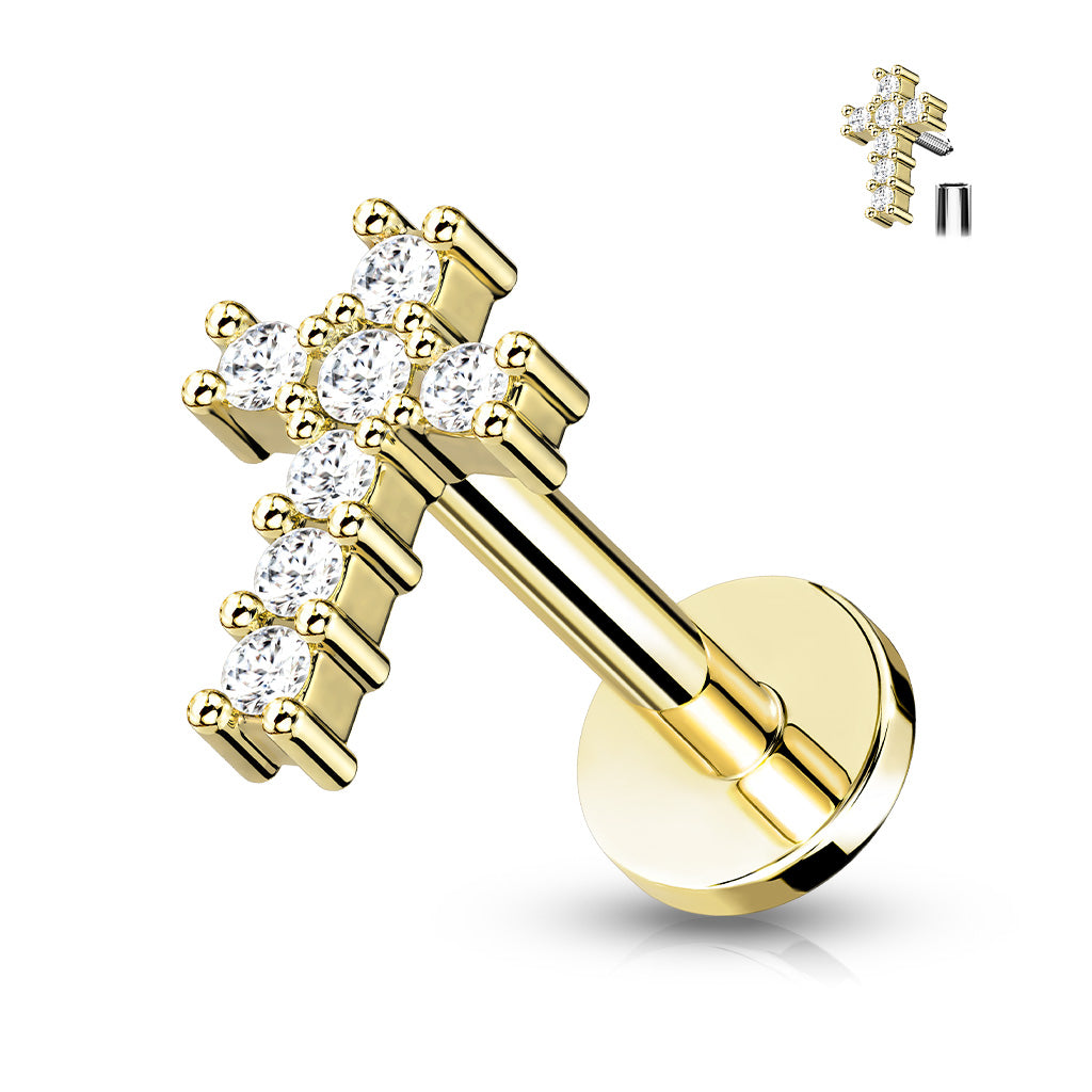 DAINTY CRYSTAL CROSS FLAT BACK LABRET