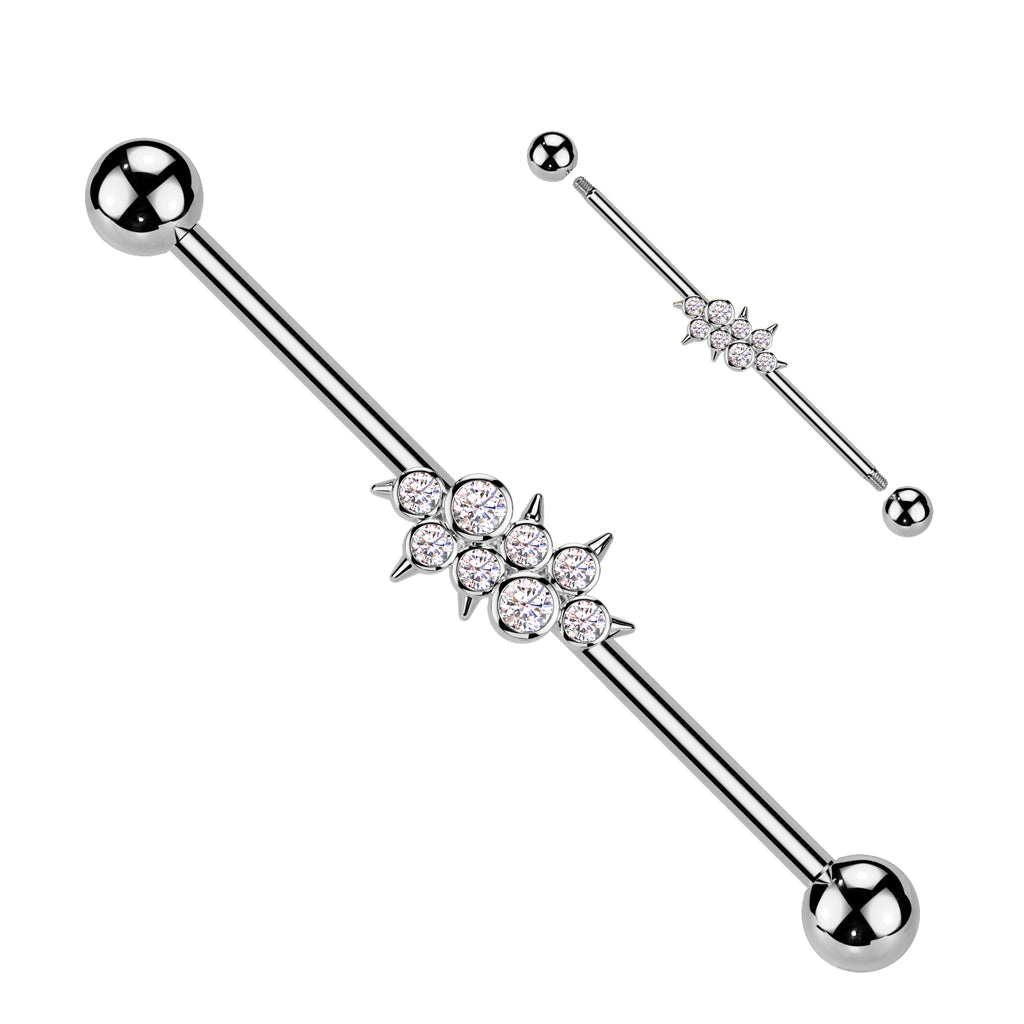 CRYSTAL SPIKE INDUSTRIAL BARBELL- 38MM