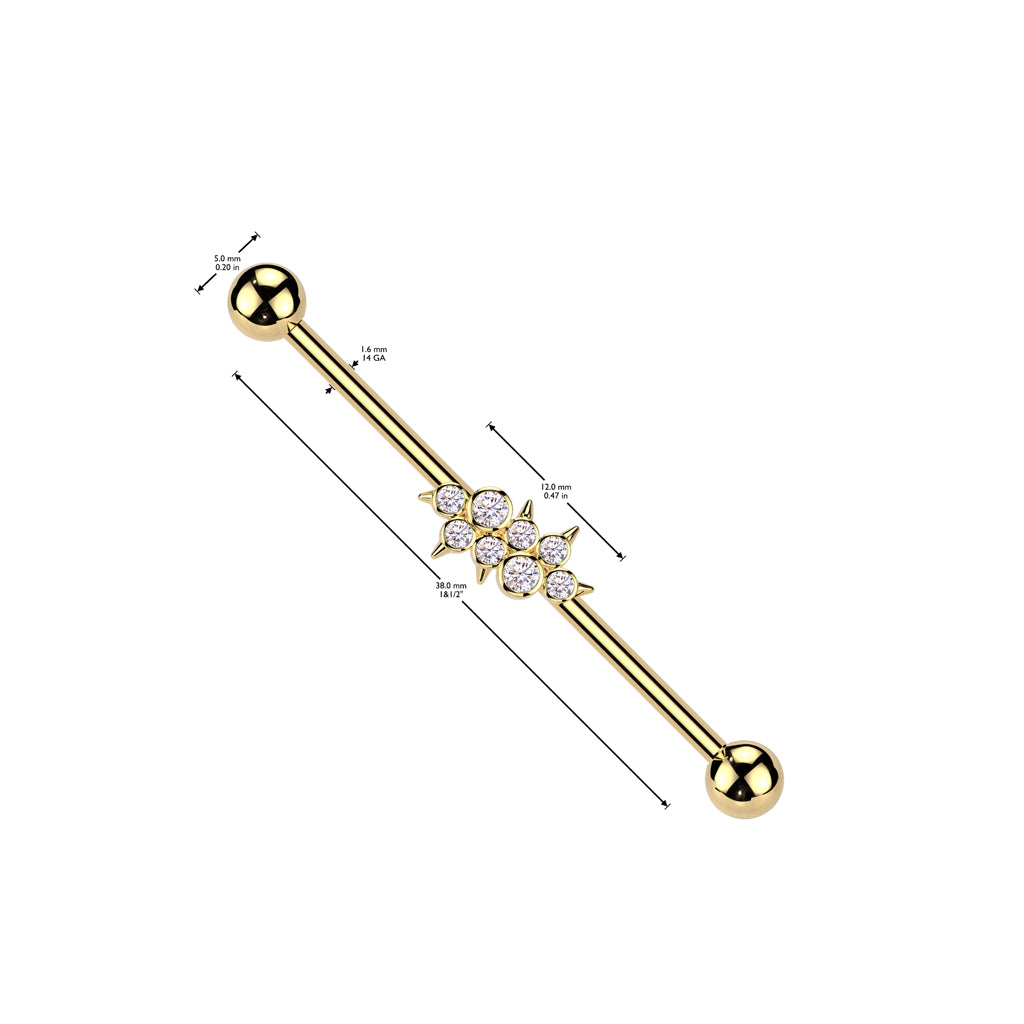 CRYSTAL SPIKE INDUSTRIAL BARBELL- 38MM