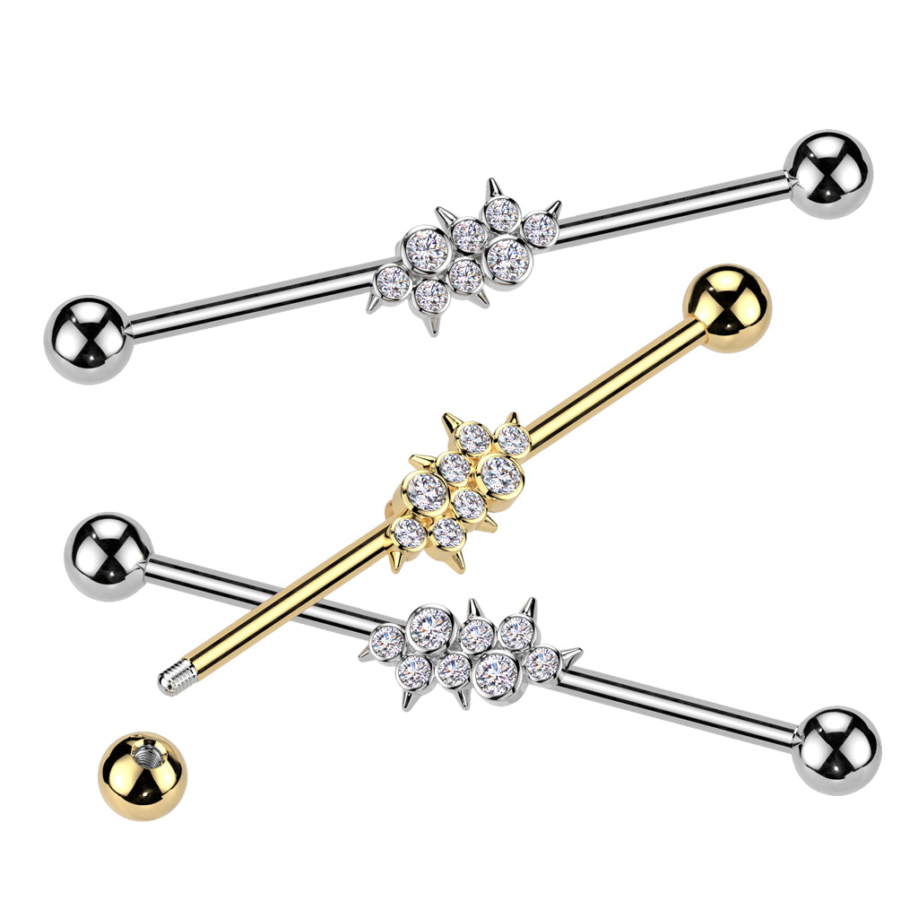 CRYSTAL SPIKE INDUSTRIAL BARBELL- 38MM