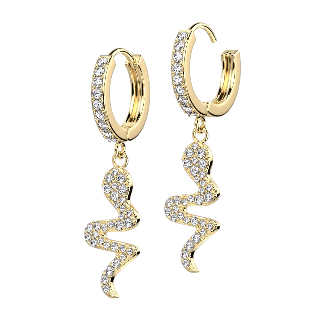 CRYSTAL SLIVERING SNAKE CHARM HOOP EARRINGS- 10MM