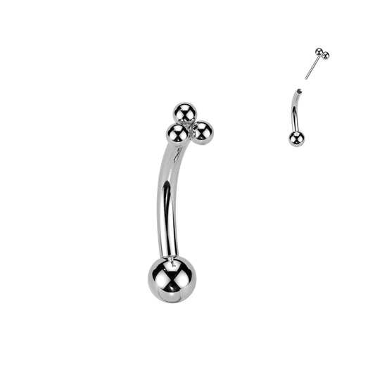 TITANIUM TRIPLE MINI BEADED CURVED THREADLESS BARBELL - 8MM