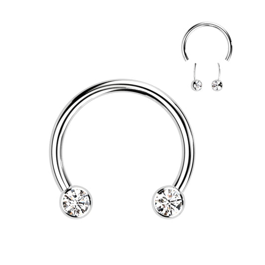 TITANIUM CIRCULAR BARBELL DOUBLE CRYSTAL THREADLESS END - 10MM