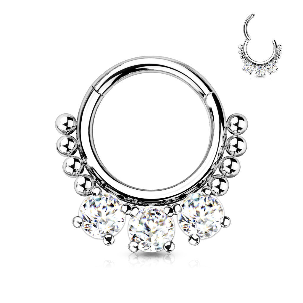 SILVER TRIO SQUARE CRYSTAL BEADED HOOP - 8MM