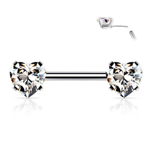 SPARKLE LOVE HEART CRYSTAL NIPPLE BAR - 12MM