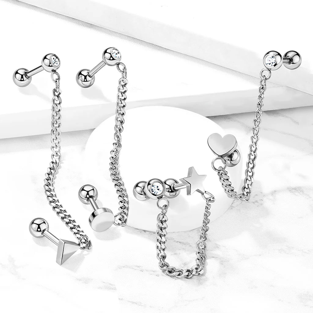 LOVE HEART & CRYSTAL CHAIN CONNECTOR EARRING